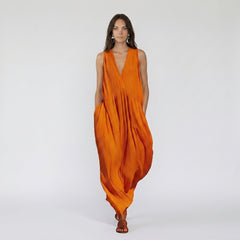 Sleeveless V-Neck Textured Gauze Oversized Dress