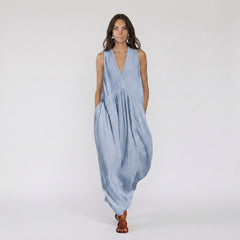 Sleeveless V-Neck Textured Gauze Oversized Dress
