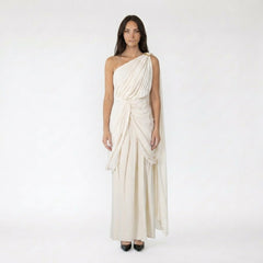 One-Shoulder Grecian Style Draped Maxi Dress