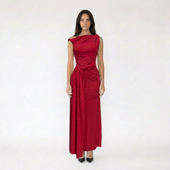 One-Shoulder Drape Waist Maxi Dress with Twisted Detail