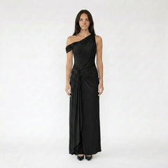 One-Shoulder Drape Waist Maxi Dress with Twisted Detail