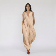 Sleeveless V-Neck Textured Gauze Oversized Dress
