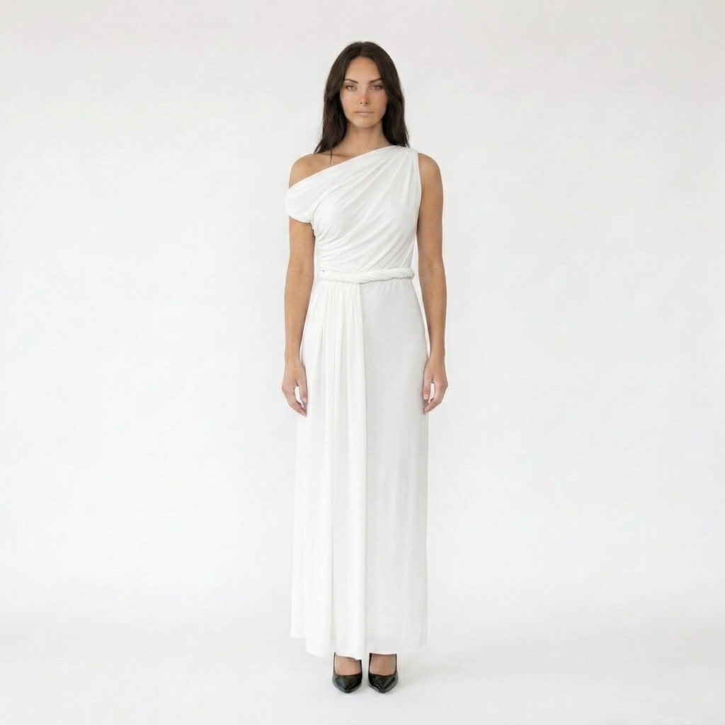 One-Shoulder Drape Waist Maxi Dress with Twisted Detail