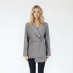 Grey Asymmetrical Pinstripe Blazer