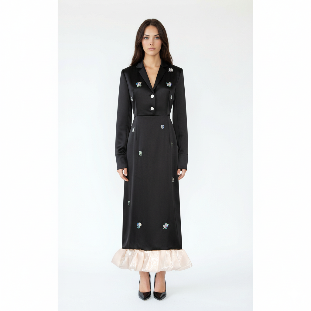 Black Embellished Long Blazer Dress