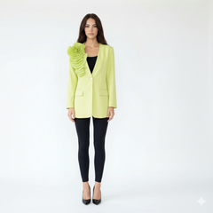 Single-Breasted Blazer with Large Ruffled Floral Applique