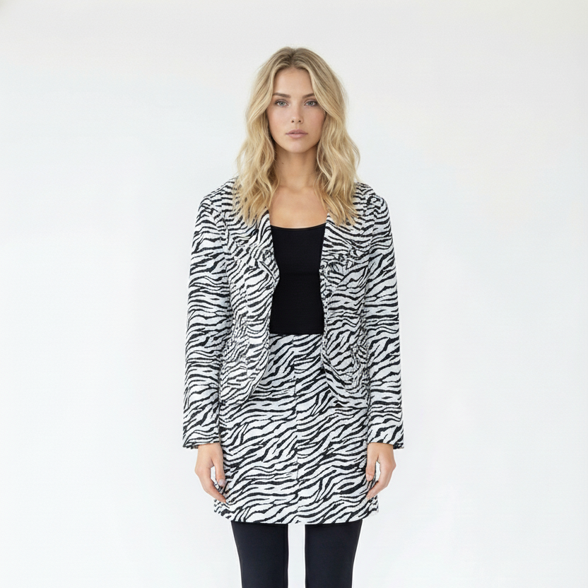 Zebra Print Blazer And Skirt Set