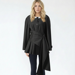 Black Asymmetrical Pleated Wrap Top