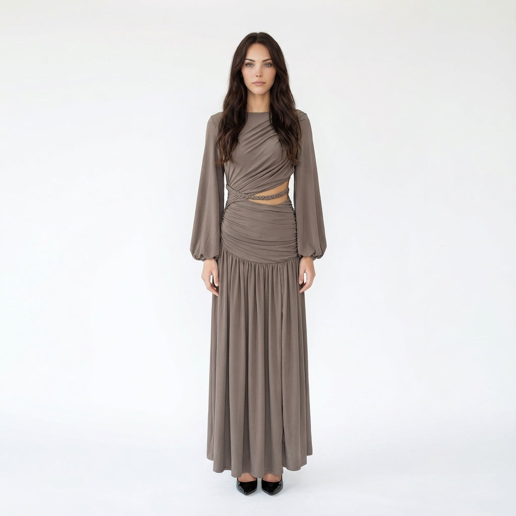 Knitted Waistband Pleated Hem Dress