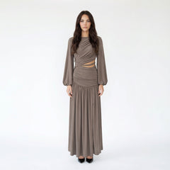 Knitted Waistband Pleated Hem Dress