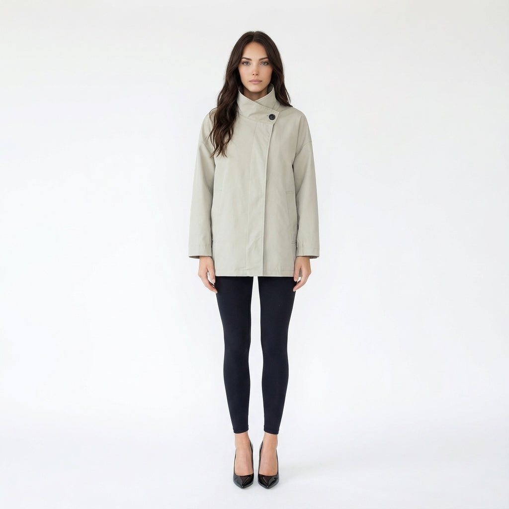 Casual Stand Collar Three-Quarter Length Coat