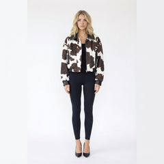 Textured Pattern Bomber Jacket with Faux Leather Trim