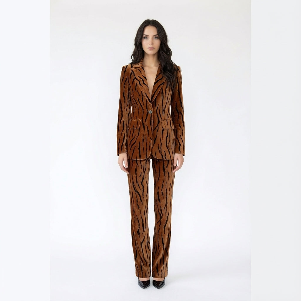 Luxurious Velvet Animal Print Suit Set