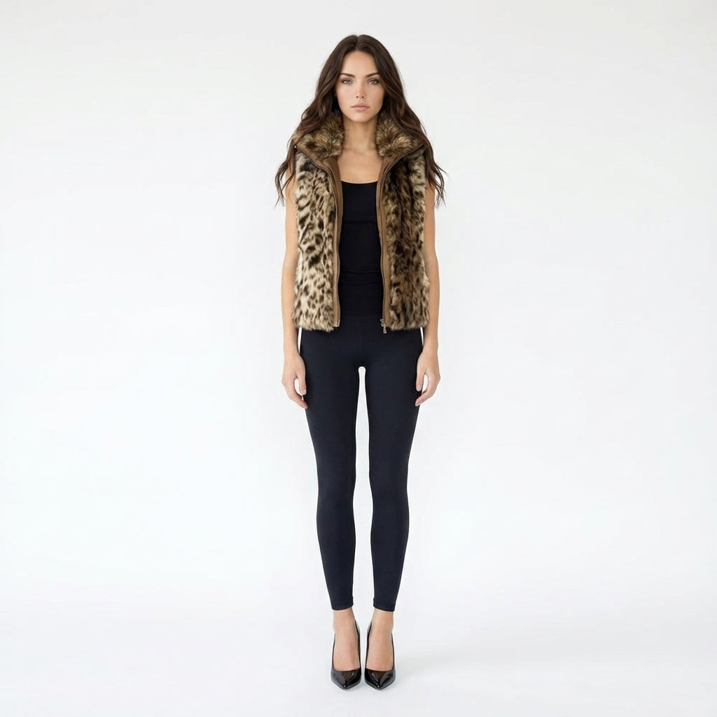 Warm Faux Fur Vest with Stand Collar