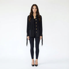 Long Sleeve Shirt with Chest and Cuff Tassel Detail