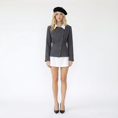 Tailored Wool Blend Blazer White Collar Beret Look