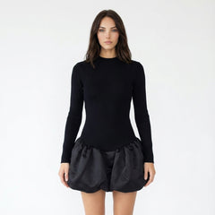 Knitted Bubble Hem Ruffle Mini Dress