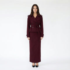 Trench Coat Style Skirt Suit Set
