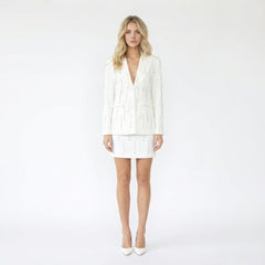 Rhinestone Draped Blazer Skirt Set