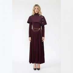Military Style Capelet High Neck Midi Dress