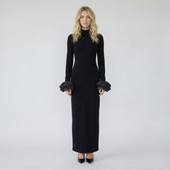 Floral Sleeveless Bodycon Long Dress with Beaded Accents