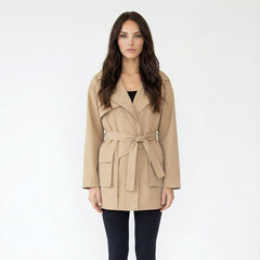 Chic Asymmetric Lapel Trench Coat with Waist Tie