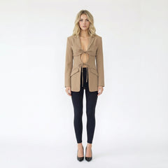 Cutout Bow Tie Front Fitted Blazer Jacket