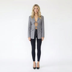 Cutout Bow Tie Front Fitted Blazer Jacket