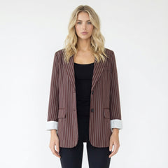 Classic Pinstripe Blazer with Contrast Folded Cuff