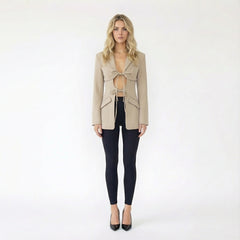Cutout Bow Tie Front Fitted Blazer Jacket