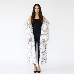 Long Faux Fur Snow Leopard Print Coat