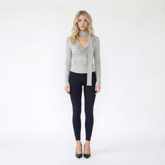 Polka Dot Print Tie-Front Knit Top