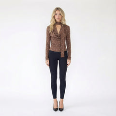 Polka Dot Print Tie-Front Knit Top