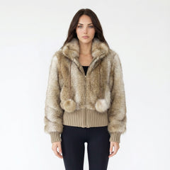 High Neck Cropped Faux Fur Jacket