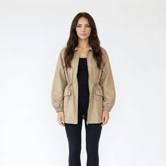 Zip-Up High-Neck Drawstring Waist Jacket