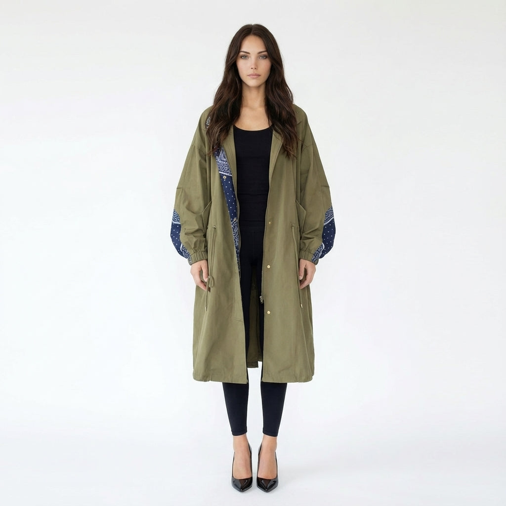 Drawstring Waist Balloon Sleeve Zip Jacket