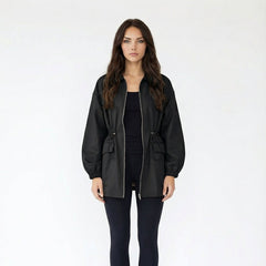 Zip-Up High-Neck Drawstring Waist Jacket