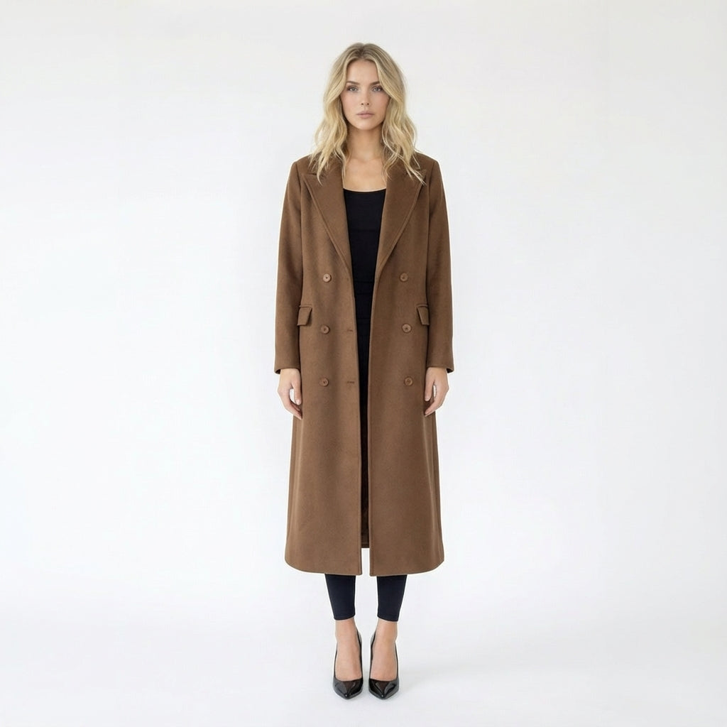 Double Breasted Long Wool Blend Maxi Coat