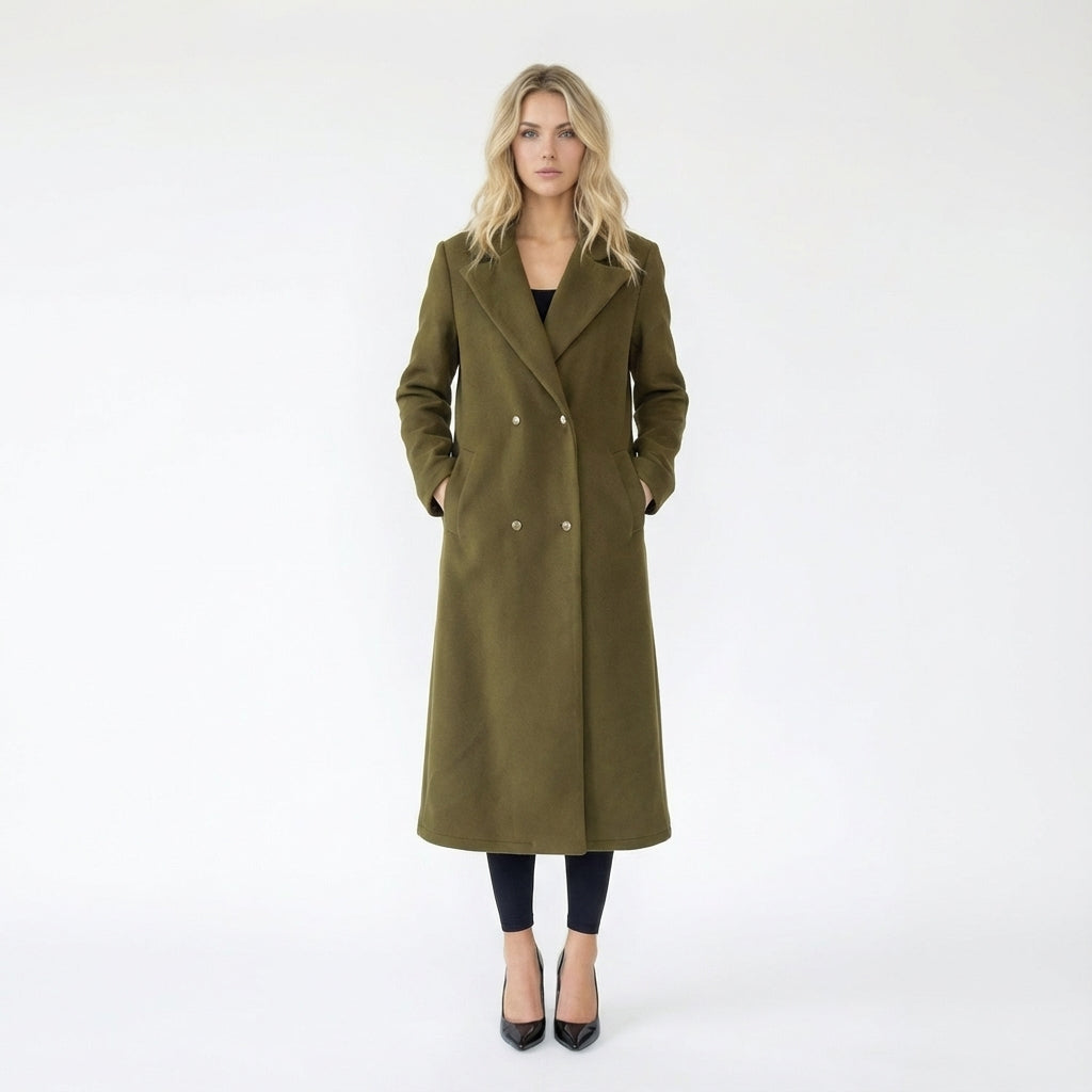 Olive Double Breasted Long Coat