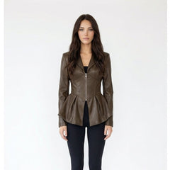 Faux Leather Peplum Zipper Corset Jacket
