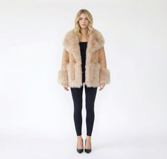 Women Winter Faux Fur Leather Coat Patchwork Jacket