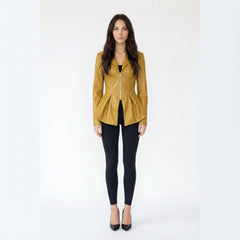 Faux Leather Peplum Zipper Corset Jacket