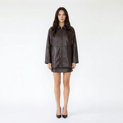 Faux Leather Oversized Jacket and Mini Skirt Set