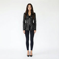 Faux Leather Peplum Zipper Corset Jacket