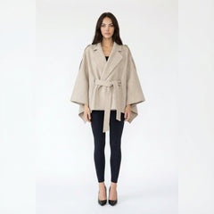 Chic Beige Cashmere Feel Poncho Wrap with Shoulder Tabs