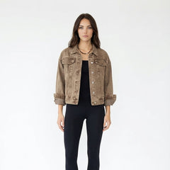 Pocketed Collared Neck Denim Jacket