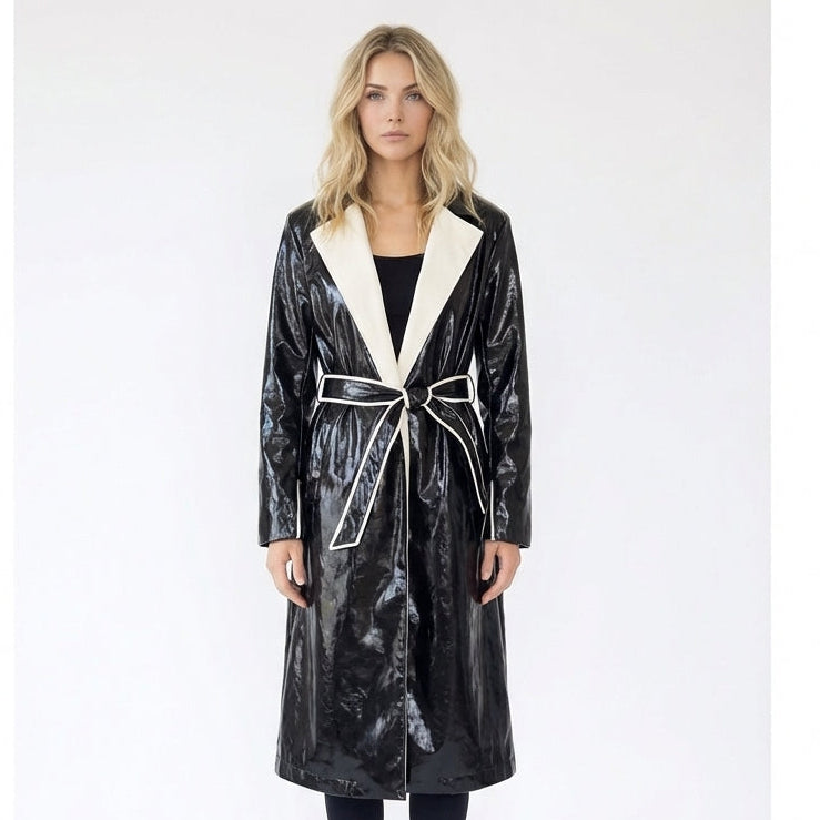 Patent Leather Long Trench Coat