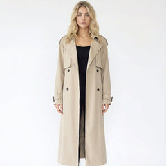 Collared Neck Long Sleeve Longline Trench Coat