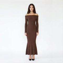 Mermaid Hem Off-Shoulder Ribbed Knit Dress