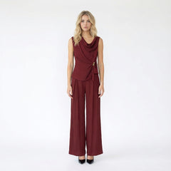 Satin Cowl Neck Top and Wide Leg Trousers Set